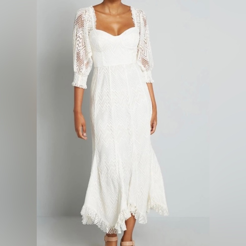 Modcloth X Hutch Size 16 White Crochet You Are A Vision Boho Maxi Lined Dress